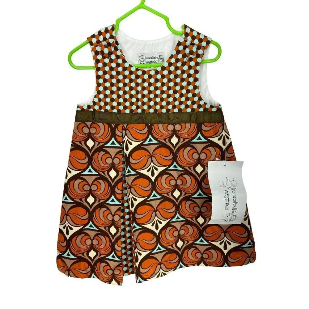 Beanstalk Originals Girl's Size 2T Hippie Psychedelic Brown Orange Circles Dress